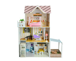 Дерев'яний ляльковий будиночок для Барбі FunFit Kids 3045 + тераса + 2 ляльки