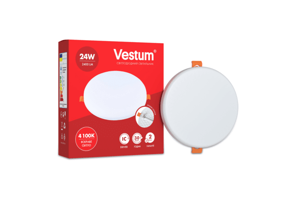 Круглий світлодіодний врізний світильник "без рамки" Vestum 24W 4100K 1-VS-5507 - NaVolyni.com