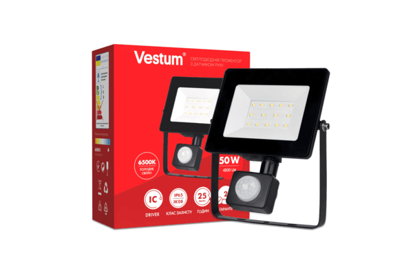 Прожектор LED Vestum с датчиком движения 50W 4 300Лм 6500K 175-250V IP65 - NaVolyni.com