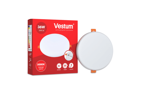 Круглий світлодіодний врізний світильник "без рамки" Vestum 36W 4100K 1-VS-5509 - NaVolyni.com