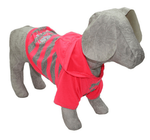 «НЕОН» блайзер з капюшоном – комбінація трикотажної тонкої тканини яскравого кольору з тканиною в смужку, основні кольори жовтий та рожевий. Для малих та середніх порід собак.