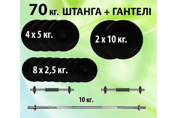 Штанга збірна 70 кг. + гантелі - NaVolyni.com