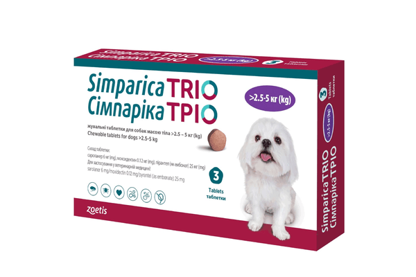 Сімпаріка тріо жув табл. для собак 2.5-5 кг Зоетіс Інк. - NaVolyni.com