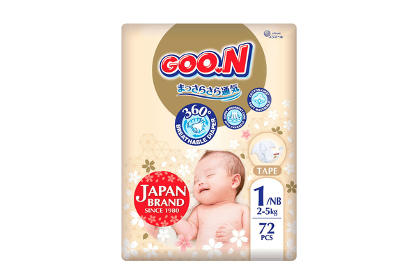 Підгузки GOO.N Premium Soft для немовлят до 5 кг (1(NB), на липучках, унісекс, 72 шт.) - NaVolyni.com
