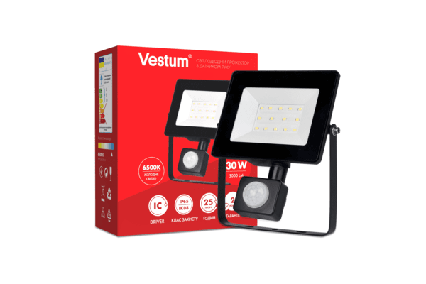 Світлодіодний прожектор з датчиком руху Vestum 30W 2 900Лм 6500K 175-250V IP65 1-VS-3011 - NaVolyni.com