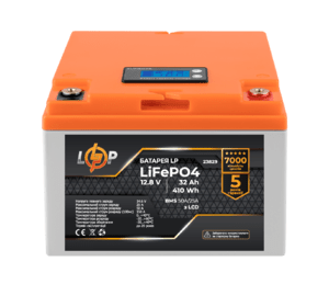 Акумулятор LP LiFePO4 12,8V - 32 Ah (410Wh) (BMS 50А/25A) пластик LCD
