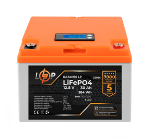 Акумулятор LP LiFePO4 для ДБЖ LCD 12V (12,8V) - 30 Ah (384Wh) (BMS 50A/25А) пластик