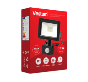Світлодіодний прожектор с датчиком руху Vestum 10W 1 000Лм 6500K 175-250V IP65 1-VS-3009
