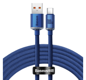 Кабель Baseus Crystal Shine USB 2.0 to Type-C 100W 2M Синій (CAJY000503)