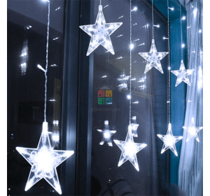 Світлодіодна гірлянда-штора зірки (15 фігурок) з  перехідником біле світло