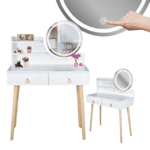 Туалетний столик Jumi Scandi LED підсвітка, з шухлядами, шкіряні ручки, білий - NaVolyni.com, Фото 1