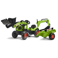 Дитячий трактор на педалях з причепом, переднім та заднім ковшами Falk 2040N CLAAS ARION (колір – зелений)