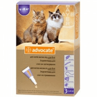 Advocate капли на холку против паразитов для кошек от 4 до 8 кг Артикул: 50113 Пипетки : 3 пипетки