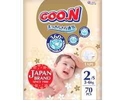 Підгузки GOO.N Premium Soft для дітей 3-6 кг (розмір 2(S), на липучках, унісекс, 70 шт)