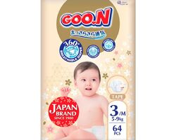 Підгузки GOO.N Premium Soft для дітей 5-9 кг (розмір 3(M), на липучках, унісекс, 64 шт)