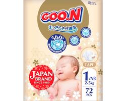 Підгузки GOO.N Premium Soft для немовлят до 5 кг (1(NB), на липучках, унісекс, 72 шт.)