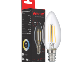 Світлодіодна філаментна лампа Vestum С35 Е14 4Вт 220V 3000К 1-VS-2306