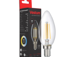 Світлодіодна філаментна лампа Vestum С35 Е14 5Вт 220V 4100К 1-VS-2309
