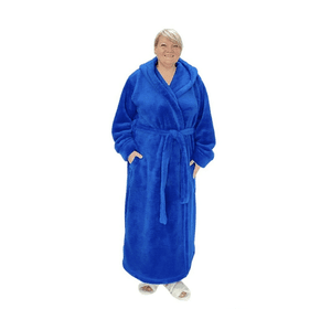Довгий махровий халат синій великих розмірів 64