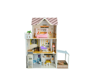 Дерев'яний ляльковий будиночок для Барбі FunFit Kids 3045 + тераса + 2 ляльки