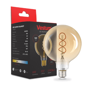 Філаментна лампа Vestum "вінтаж" golden twist G95 Е27 6Вт 220V 2500К 1-VS-2507
