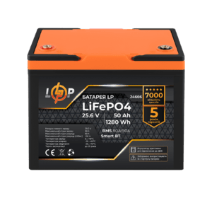 Акумулятор LP LiFePO4 25,6V - 50 Ah (1280Wh) (BMS 80A/50А) пластик Smart BT