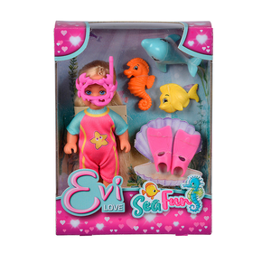 Лялька Еві 'Морські розваги' з ластами та маскою, 3 тваринки, 3+