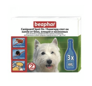 Beaphar Канигард капли Spot On для собак средних пород  капли от блох и клещей для собак средних пород и щенков Артикул:  132058  Пипетки :   3 пипетки
