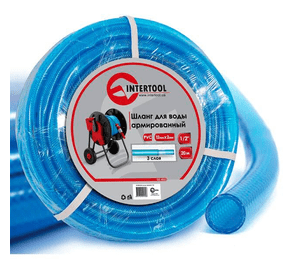 Шланг для води тришаровий, синій, 1/2", 20 м, армований, PVC INTERTOOL GE-4053