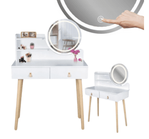 Туалетний столик Jumi Scandi LED підсвітка, з шухлядами, шкіряні ручки, білий
