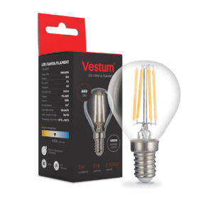 Світлодіодна філаментна лампа Vestum G45 Е14 5Вт 220V 4100К 1-VS-2229