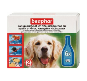 Beaphar Канигард капли Spot On для крупных собак  капли от блох и клещей для собак крупных пород и щенков Артикул:  132058  Пипетки :   6 пипеток