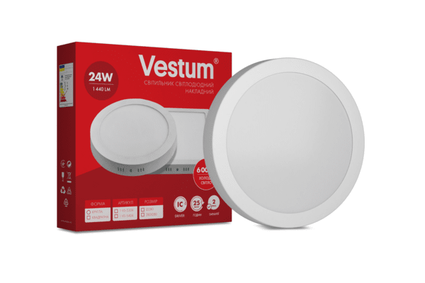 Круглий світлодіодний накладний світильник Vestum 24W 6000K 220V 1-VS-5304 - NaVolyni.com