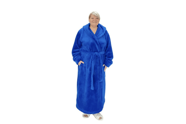 Довгий махровий халат синій великих розмірів 64 - NaVolyni.com