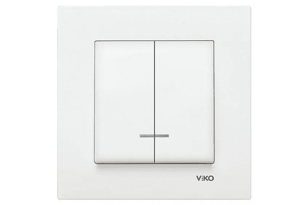 Білий двоклавішний вимикач з підсвічуванням VIKO Karre 90960050 - NaVolyni.com