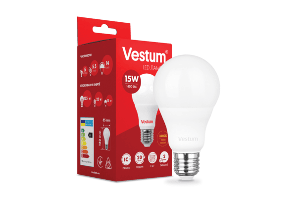 Світлодіодна лампа Vestum A65 15W 3000K 220V E27 1-VS-1102 - NaVolyni.com