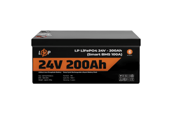 Акумулятор LP LiFePO4 24V (25,6V) - 200 Ah (5120Wh) (Smart BMS 100А) з BT пластик для ДБЖ - NaVolyni.com