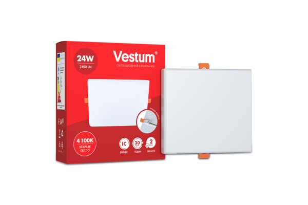 Квадратний світлодіодний врізний світильник "без рамки" Vestum 24W 4100K 1-VS-5607 - NaVolyni.com