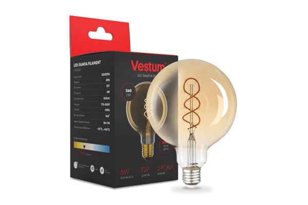 Філаментна лампа Vestum "вінтаж" golden twist G95 Е27 6Вт 220V 2500К 1-VS-2507 - NaVolyni.com