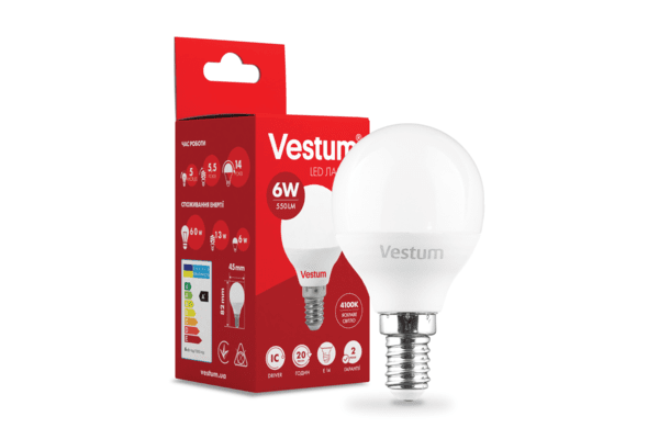 Світлодіодна лампа Vestum G45 6W 4100K 220V E14 1-VS-1203 - NaVolyni.com