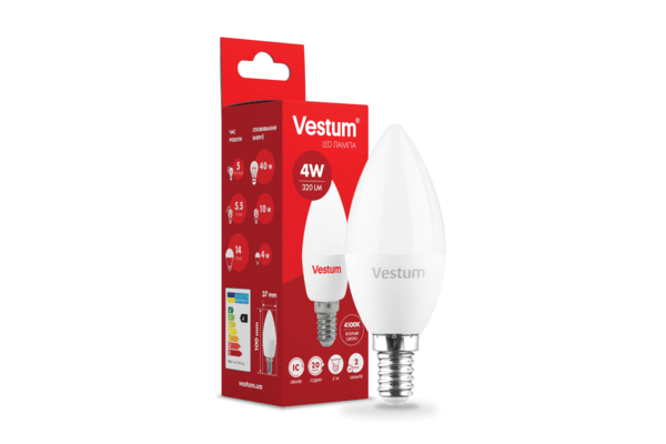 Світлодіодна лампа Vestum C37 4W 4100K 220V E14 1-VS-1307 - NaVolyni.com