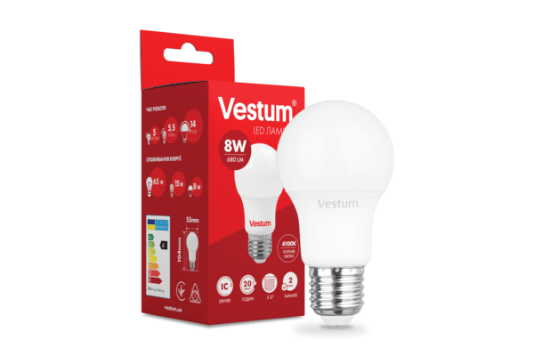 Світлодіодна лампа Vestum A55 8W 4100K 220V E27 1-VS-1107 - NaVolyni.com