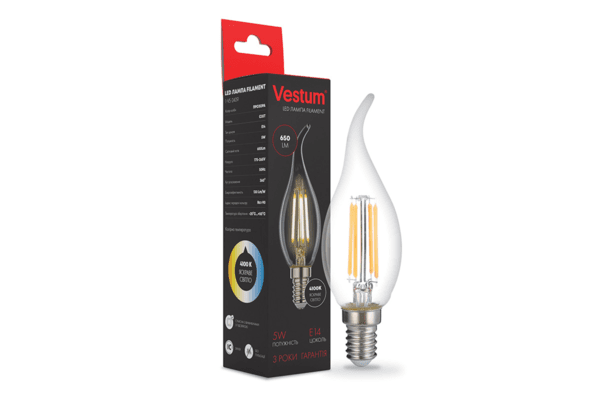Світлодіодна філаментна лампа Vestum С35Т Е14 5Вт 220V 4100К 1-VS-2409 - NaVolyni.com