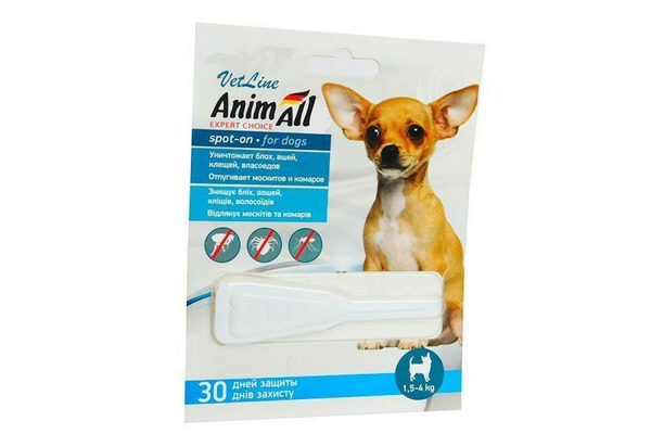 Капли AnimAll VetLine Spot-On от блох и клещей для собак весом 1.5-4 кг - NaVolyni.com