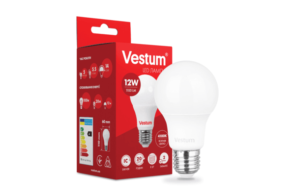 Світлодіодна лампа Vestum A60 12W 4100K 220V E27 1-VS-1103 - NaVolyni.com