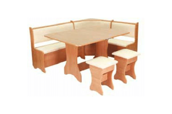 Кухонний куточок: стіл розкладний + м'який куточок з 2-ма ящиками під сидіннями + 2 табурета - NaVolyni.com