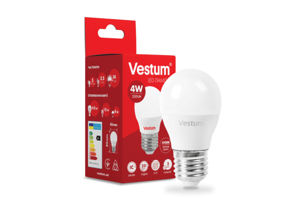 Світлодіодна лампа Vestum G45 4W 4100K 220V E27 1-VS-1205 - NaVolyni.com