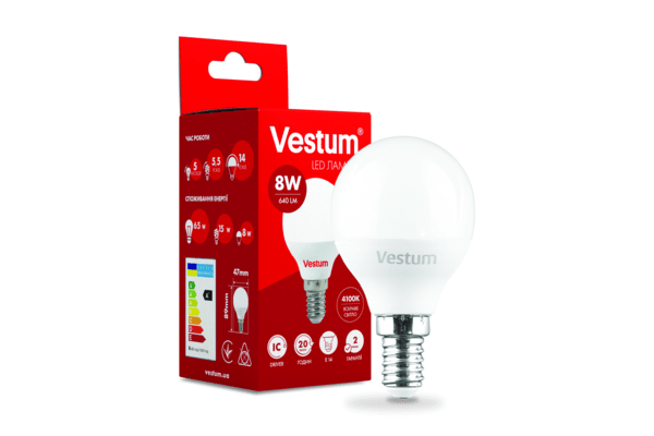Світлодіодна лампа Vestum G45 8W 4100K 220V E14 1-VS-1211 - NaVolyni.com