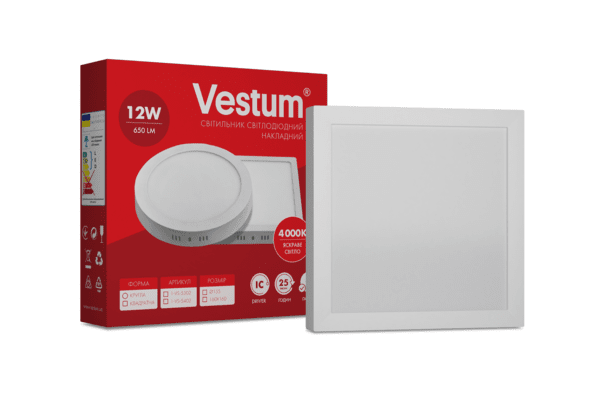 Квадратний світлодіодний накладний світильник Vestum12W 4000K 220V 1-VS-5402 - NaVolyni.com