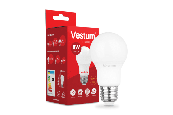 Світлодіодна лампа Vestum A55 8W 3000K 220V E27 1-VS-1108 - NaVolyni.com
